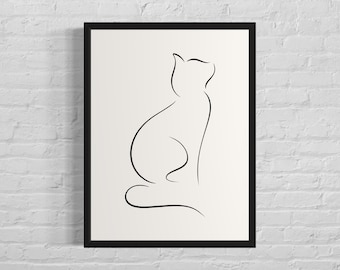 Minimalist Cat Line Art Print: Modern Home Decor (Digital Download)