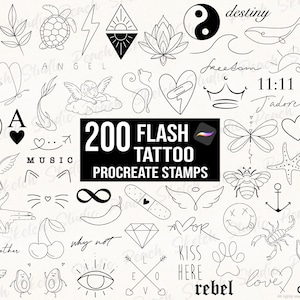 200 plantillas de tatuajes Flash para Procreate, pinceles de Procreate para plantillas de tatuajes de líneas finas (descarga digital)