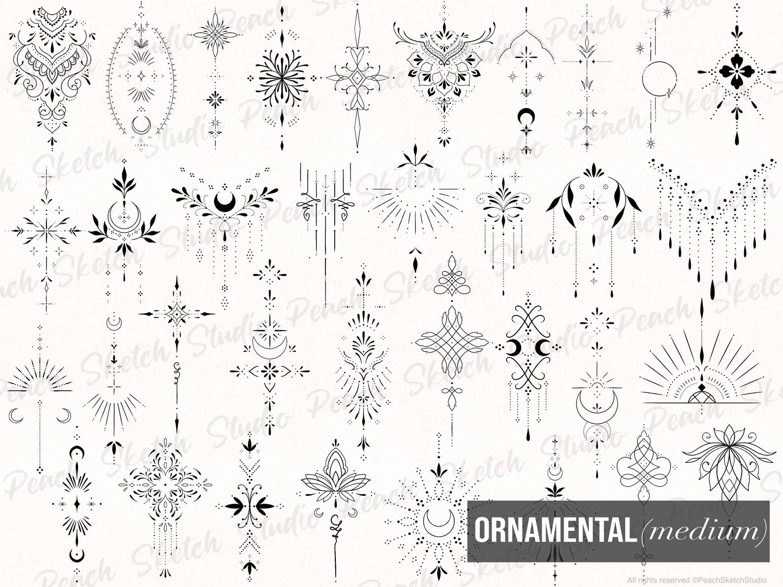 600 Ornamental Tattoo Procreate Stamps Bundle, Fine Line Tattoo Stencil ...