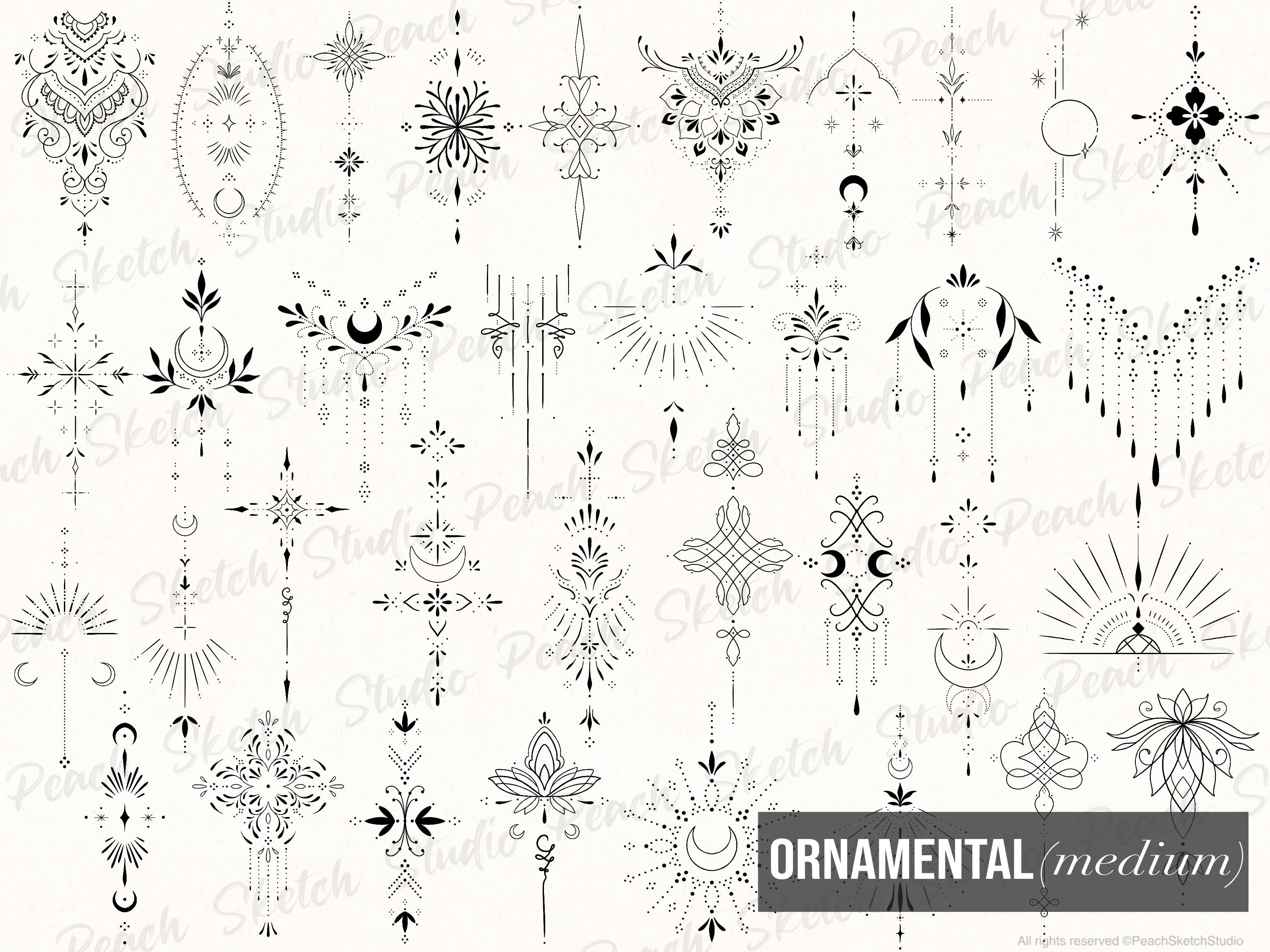 600 Ornamental Tattoo Procreate Stamps Bundle, Fine Line Tattoo Stencil ...