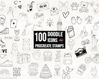 100 Carimbos de Rabiscos para Procreate, Desenhos Aleatórios de Tatuagens, Pincéis para Procreate (Download Digital)