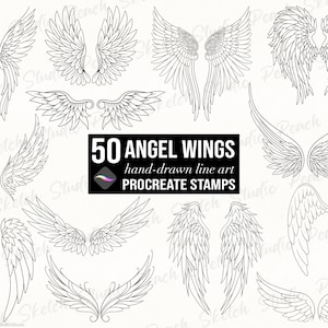 50 Angel Wings Procreate Stamps, Fine Line Stencil Designs, Procreate Brushes (Digital Download)