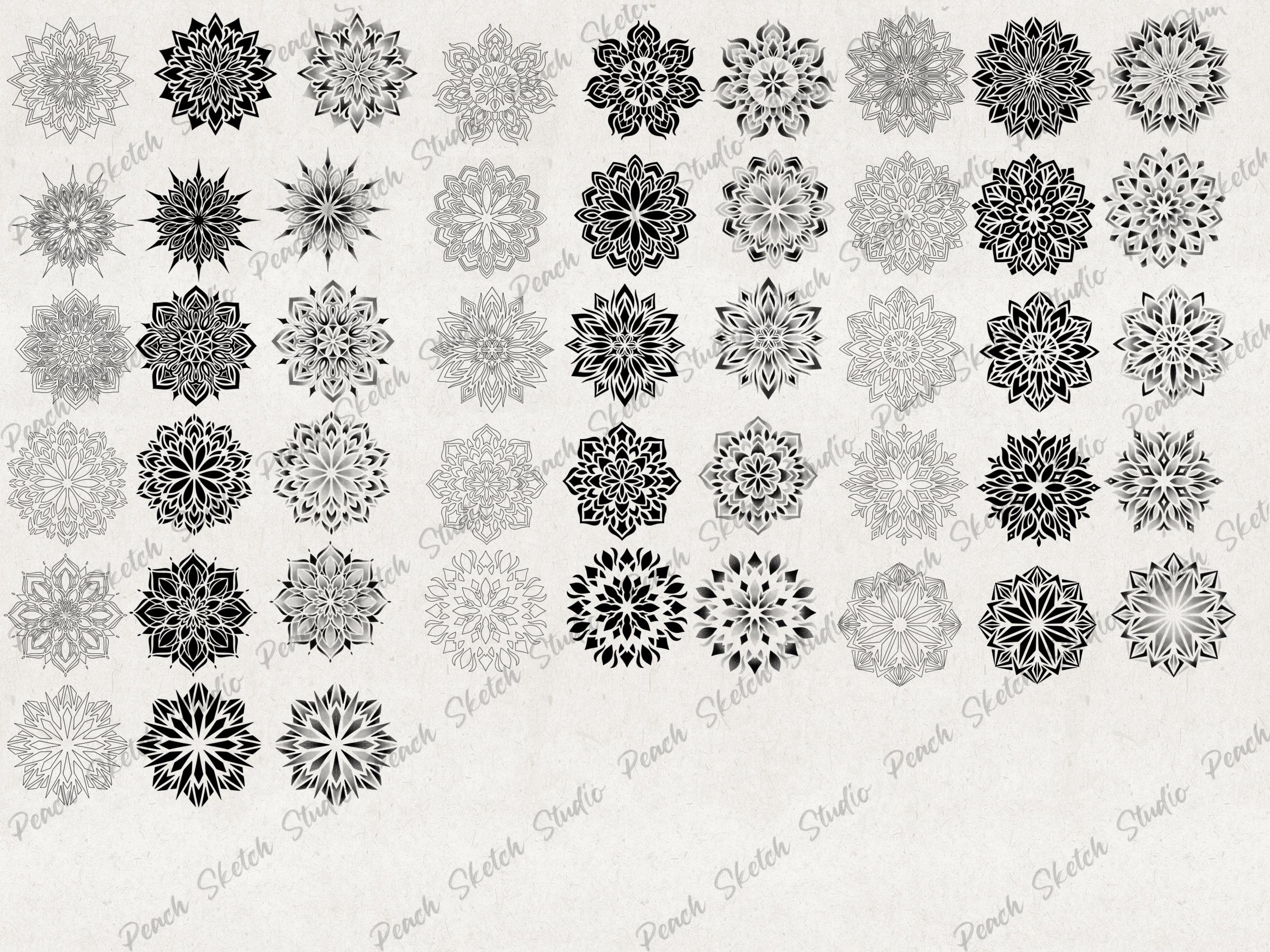 300 Mandala Designs, PNG JPEG Fine Line Tattoo Stencils, Dotwork ...