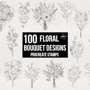100 Procreate Blumenstrauß-Stempelbürsten, Blumen-Feinlinie-Procreate-Stempel, detaillierte botanische Blumen-Linienentwürfe Digitaler Download