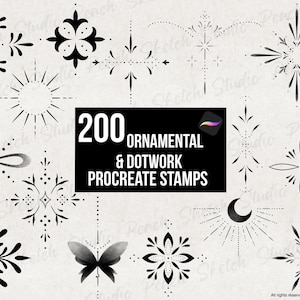 200 Ornamental Tattoo Procreate Stamps, Fine Line Ornate Designs Procreate Brushes (Digital Download)