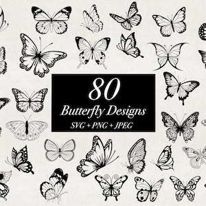 80 ilustrações de pacote de borboleta SVG PNG JPEG, modelo de borboleta, arquivos de corte de borboleta, animal svg download digital detalhado de borboletas