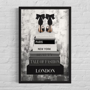 Fashion Book Stack Wall Art Poster Print, Bedroom Art, Printable, Fashion Beauty Poster, Dark Aesthetics, Stiletto Heel Art Digital Download