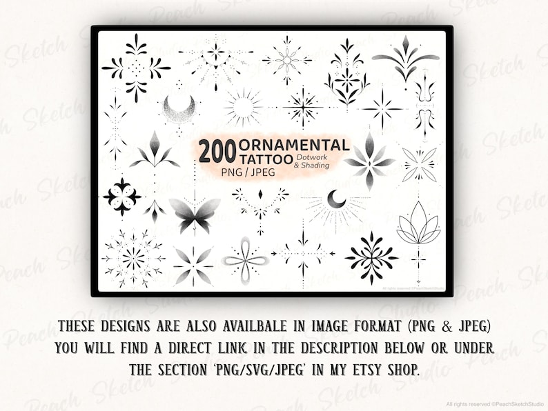PNG and JPEG file format for these design can be found in the shop for Peach Sketch Studio or through the link in this listing description. Shown in text on this image below a preview of the main listing image for the image file set.