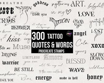 Lot de 300 tampons à tampons Procreate mots et citations, pochoirs de tatouage, trait fin positif inspirant, phrases de citations procréer