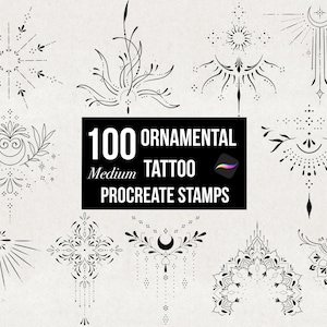 100 Procreate Ornamental Tattoo Stamps, Medium Fine Line Designs Delicate Ornament Brush Set Bundle, Flash Tattoo Detailed Stencils, Digital