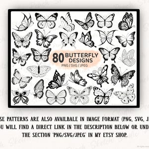 80 butterfly procreate brush stamps are also available in image format, PNG, JPEG and SVG. A link is included in the listing description or visit the Etsy store for Peach Sketch Studio.
