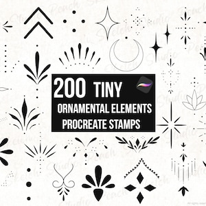 200 Tiny Tattoo Ornamental Procreate Stamps, Fine Line Ornate Procreate Brushes Stencil (Digital Download)
