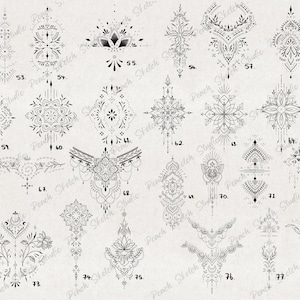 100 Ornamental Tattoo Designs: PNG JPEG Fine Line Tattoo Stencil ...