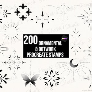 200 Ornamental Tattoo Procreate Stamps, Fine Line Ornate Designs Procreate Brushes (Digital Download)