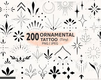 200 Tiny Tattoo Ornamental Designs: PNG JPEG Fine Line Filigree Stencil (Digital Download)