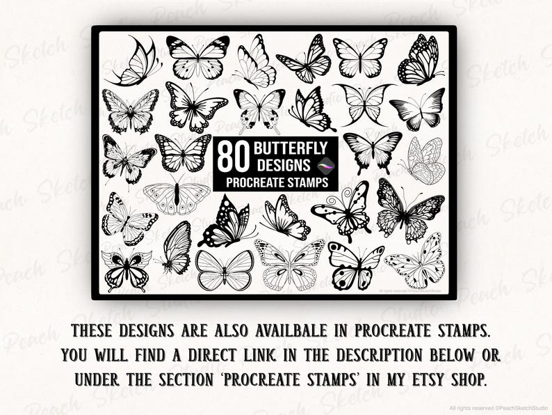 Image shows the main listing image for these designs available in Procreate Brush Stamps, a link in the description will take you straight to the stamps set.