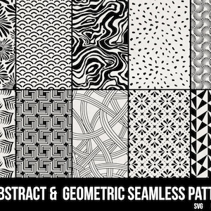 30 patrones geométricos abstractos SVG PNG JPEG Papel digital sin costuras Diseños de patrones abstractos Paquetes de patrones florales de garabatos Descarga digital