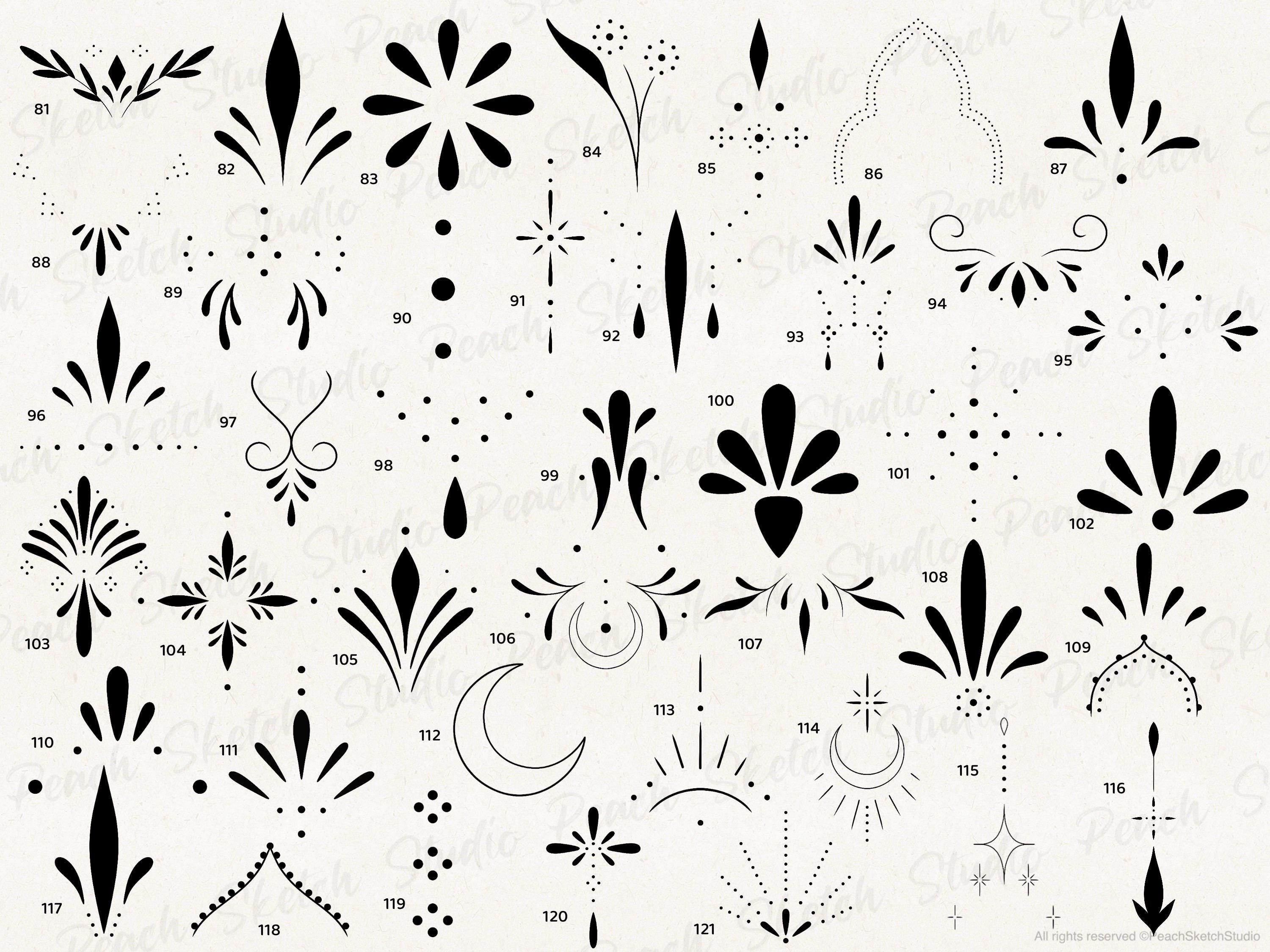 200 Tiny Ornamental Tattoo Procreate Stamps, Fine Line Tattoo Design ...