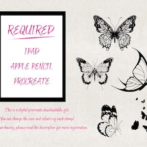 Procreate 80 Butterfly Stamp Brushes, Tattoo Stencil Brush Pack, Detailed Butterflies Brush Set, Commercial Use, Hand-drawn Digital Download image 6