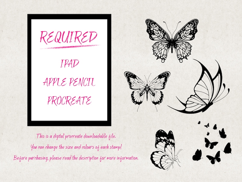 Procreate 80 Butterfly Stamp Brushes, Tattoo Stencil Brush Pack, Detailed Butterflies Brush Set, Commercial Use, Hand-drawn Digital Download image 6