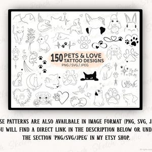 These designs are also available in PNG, SVG and JPEG image format which you can find in the shop for Peach Sketch Studio or through the link in the description here, shown in text below a preview image for the main listing photo for the image files collection.