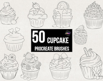 50 Procreate Cupcake-Stempelpinsel, Dessert-Kuchen-Pinselpaket, detailliertes Pinselpaket für süße Leckereien, kommerzielle Nutzung, Bäckereikunst, digitaler Download