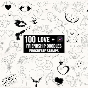 100 Love & Friendship Procreate Stamps, Hand Drawn Tattoo Designs, Procreate Brushes (Digital Download)