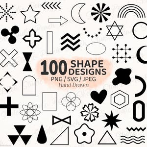 100 Grundformen-Designs: SVG, PNG, JPEG, Silhouette-Formen-Clipart-Bundle (Digitaler Download)