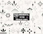 200 Tiny Ornamental Tattoo Procreate Stamps, Fine Line Tattoo Stencil Designs, Procreate Brushes (Digital Download)