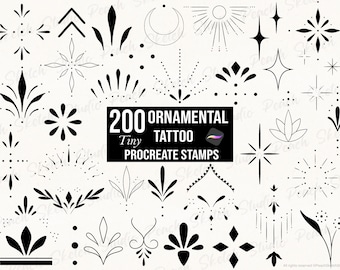 200 Tiny Ornamental Tattoo Procreate Stamps, Fine Line Tattoo Stencil Designs, Procreate Brushes (Digital Download)
