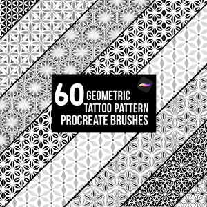 60 Geometrische Musterdesign Pinsel Procreate, Tattoo-Design, Dotwork-Muster, Procreate Mustersatz, digitaler Download Bild 1