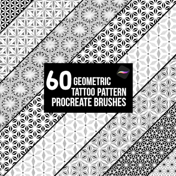 60 Geometric Seamless Pattern Brushes Procreate, Tattoo Design, Dotwork Pattern, Procreate Pattern Set, Digital Download