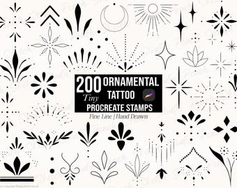 200 Tiny Ornamental Tattoo Procreate Stamps, Fine Line Tattoo Design Stencils, Procreate Brushes (Digital Download)