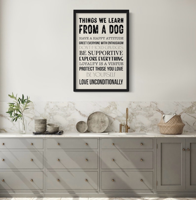 Things We Learn From A Dog Poster Print Wall Art, Dog Lovers, Typography Home Decor, Pet Wall Art, Pet Decor, Digital Download, Printable image 2