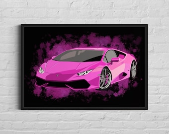 Lamborghini Reventon Bright Pink Print Wall Art Poster, Luxury Car Poster, Colorful Wall Art, Printable Digital Download, Car Lovers Art,