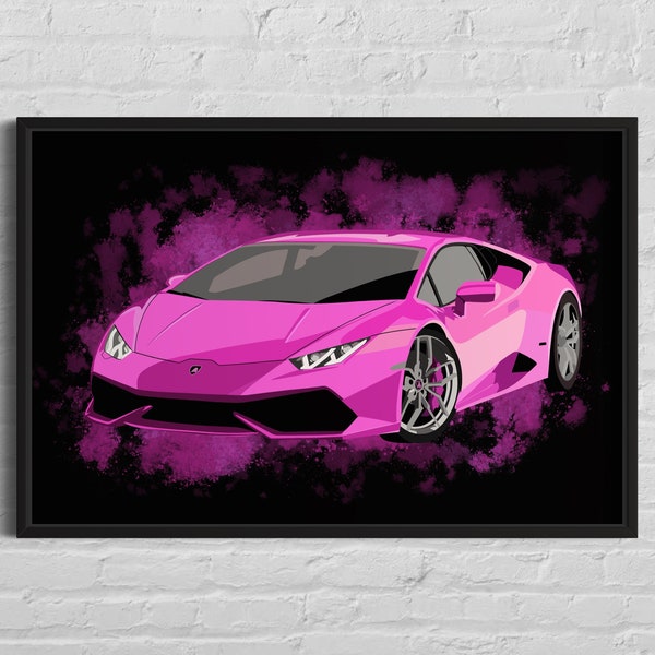 Lamborghini Reventon Bright Pink Print Wall Art Poster, Luxury Car Poster, Colorful Wall Art, Printable Digital Download, Car Lovers Art,