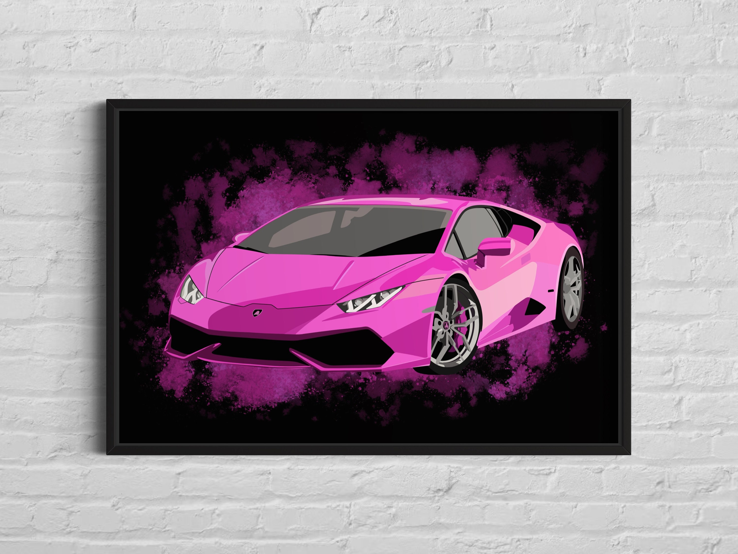 Bright Pink Lamborghini Reventon Print: Luxury Car Art (digital