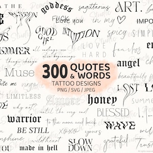 300 Zitate & Worte Tattoo-Designs, PNG SVG JPEG Tattoo-Schablonen Lettering (Digitaler Download)