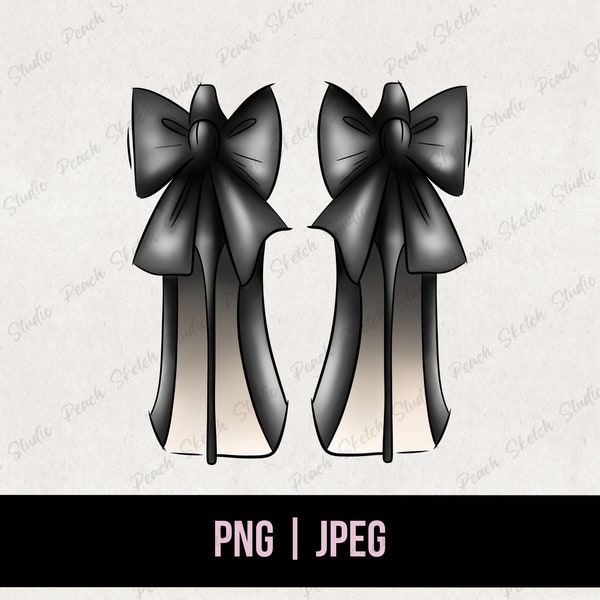 Black High Heels Clipart PNG JPEG, Stiletto Shoes Fashion Clipart, Bow Girly Stylish Clipart Commercial Use Included Digital Download