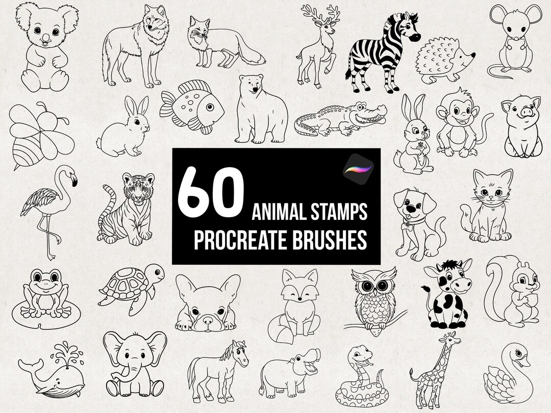 Procreate 60 Animal Stamp Brushes, Tattoo Stencil Brush Pack, Dog Cat ...
