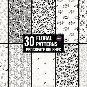 30 penselen met bloemmotief voortplanten: handgetekende naadloze bloemontwerpen (digitale download)
