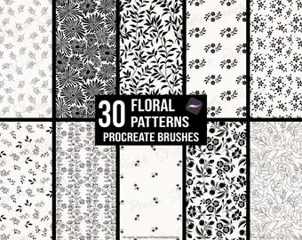 30 Procreate Floral Pattern Brushes: Hand-drawn Seamless Flower Designs (Digital Download)