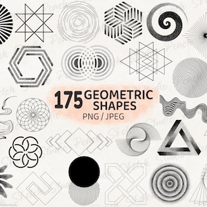 175 Disegni di Forme Geometriche: JPEG PNG Geometria Astratta, Illustrazioni Disegnate a Mano Download Digitale