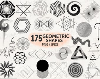175 diseños de formas geométricas: JPEG PNG, geometría abstracta, ilustraciones dibujadas a mano, descarga digital