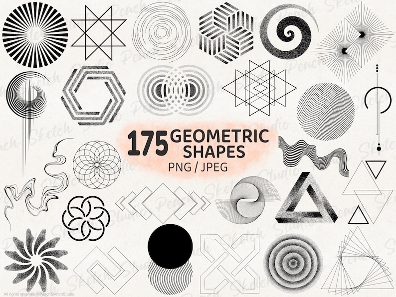175 Geometric Shapes Designs, JPEG PNG, Abstract Geometry, Hand Drawn ...