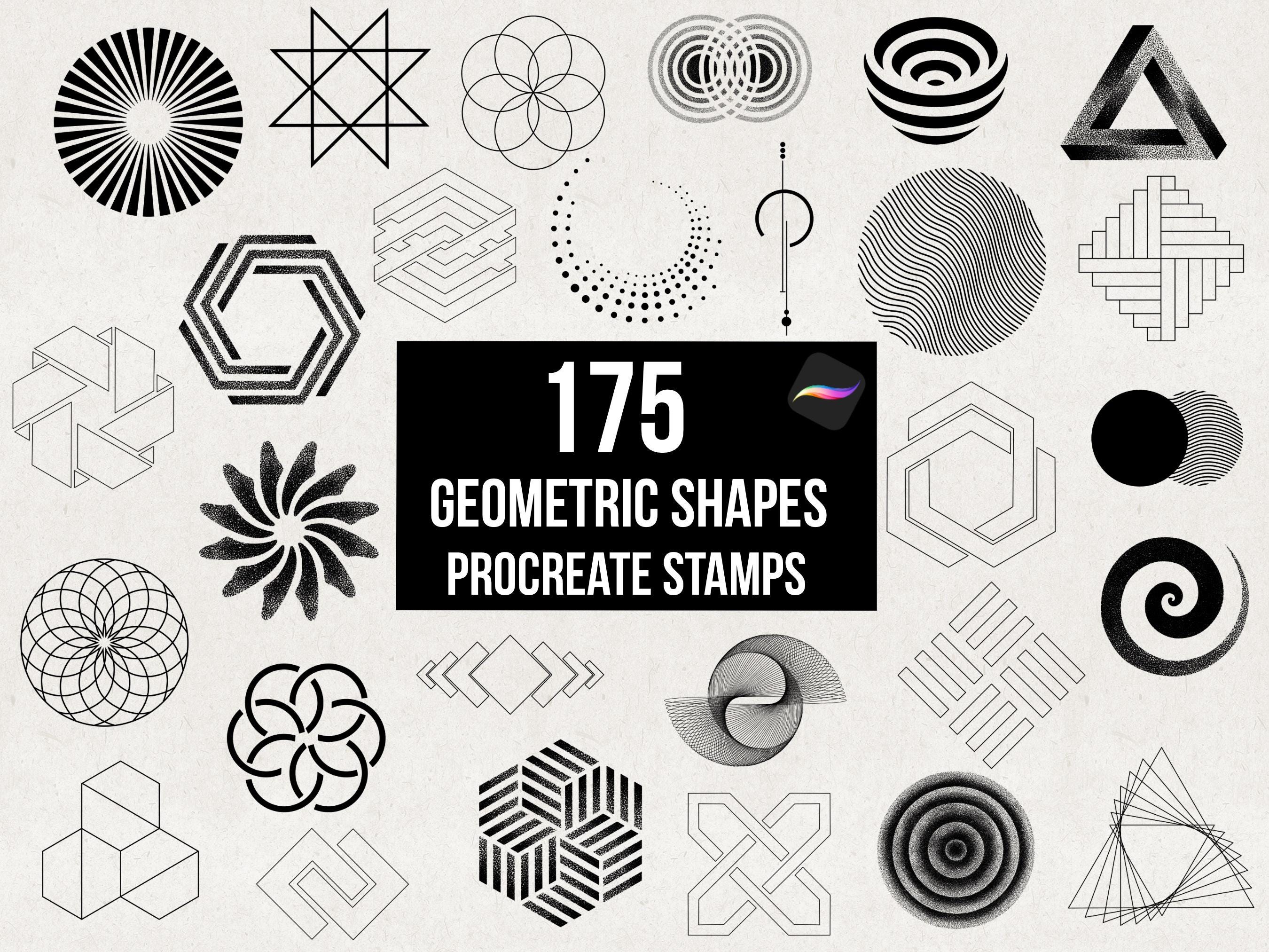 175 pinceles sello de formas geométricas para Procreate – Plantillas de tatuaje dotwork abstracto, formas sombreadas, descarga digital