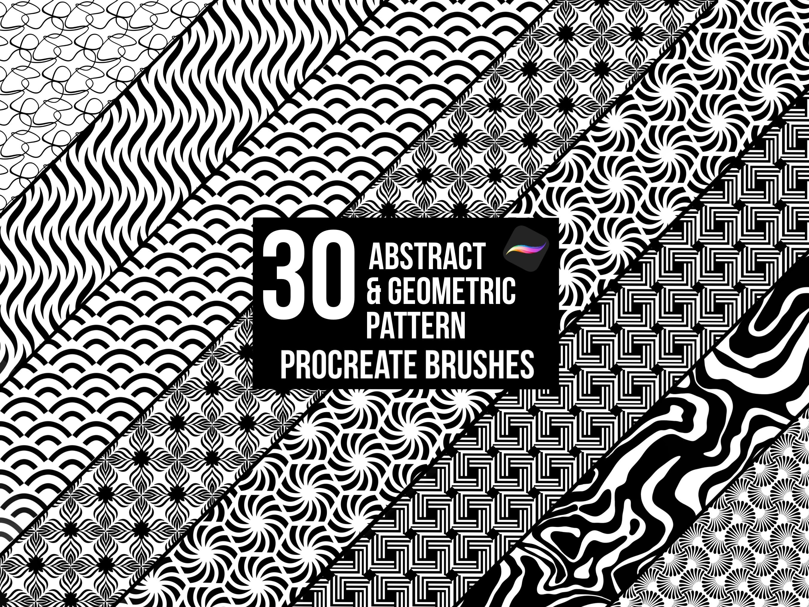 30 Pinceles de patrones sin costura para Procreate – Abstractos, Geométricos y Florales Boho (Descarga digital)