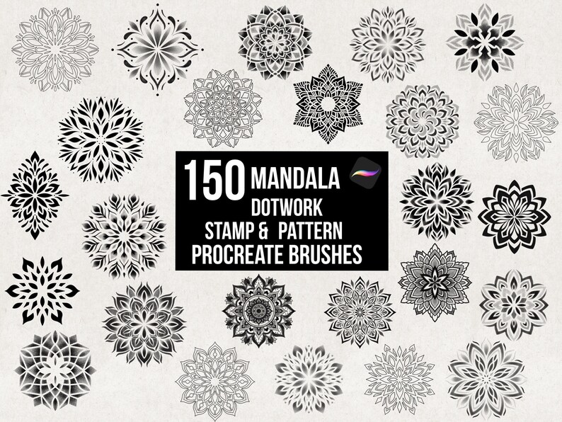 Procreate 150 Mandala Brushes Stamps, Tattoo Mandala Dotwork, Mandala