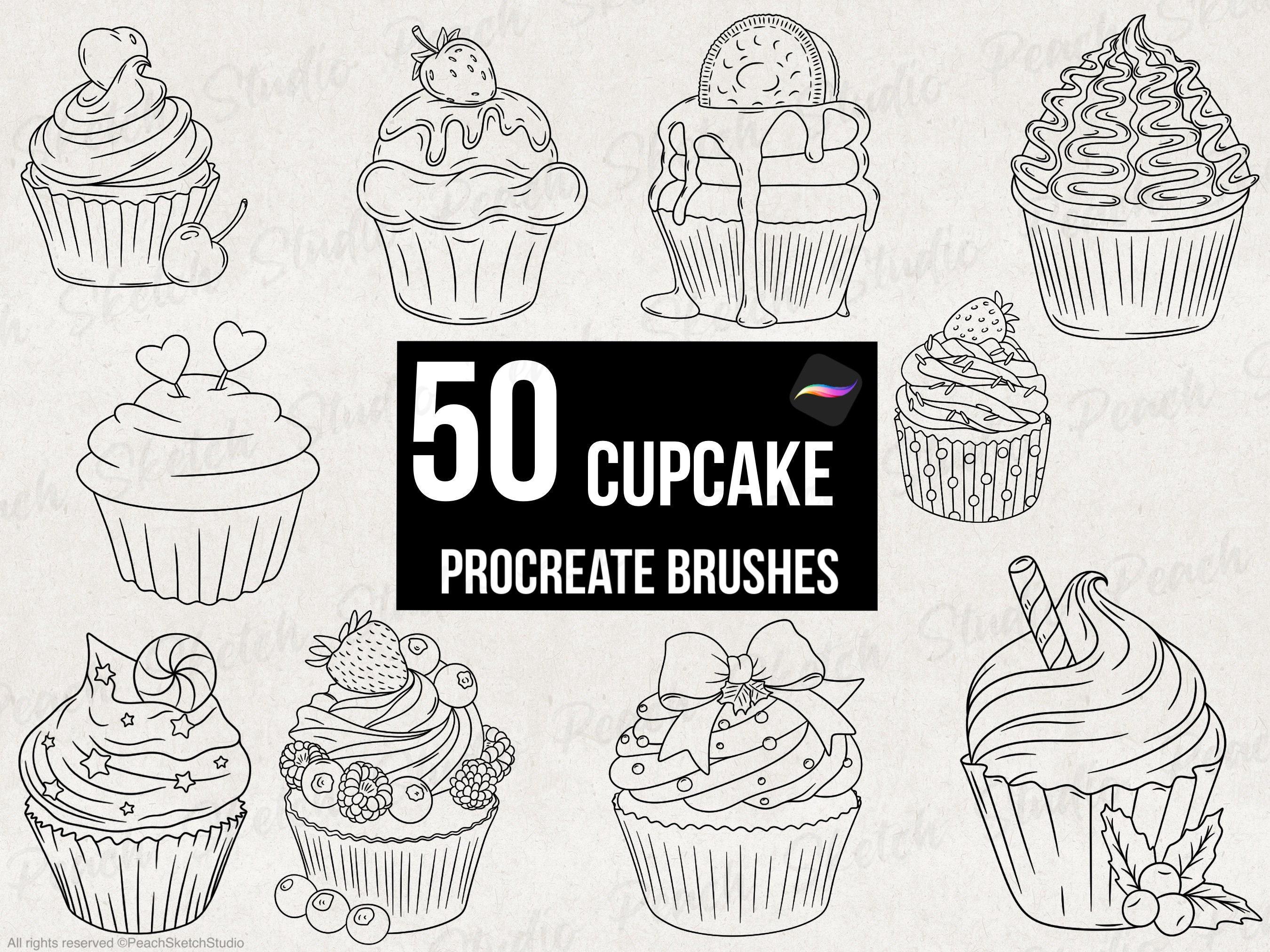 50 sellos para cupcakes de Procreate, diseños de postres con arte lineal y  pinceles de esténcil (descarga digital) - Etsy México, image size:2700x2025