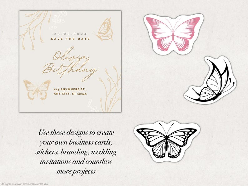 80 Butterfly Procreate Stamps, Butterflies Tattoo Designs Stencils, Procreate Brushes (Digital Download) image 5